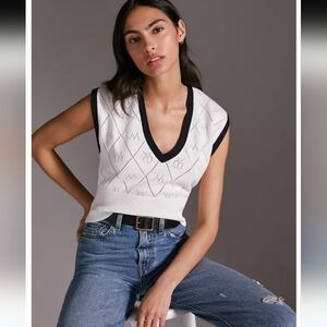 Anthropologie Maeve Violette Icon Logo Knit White Vest